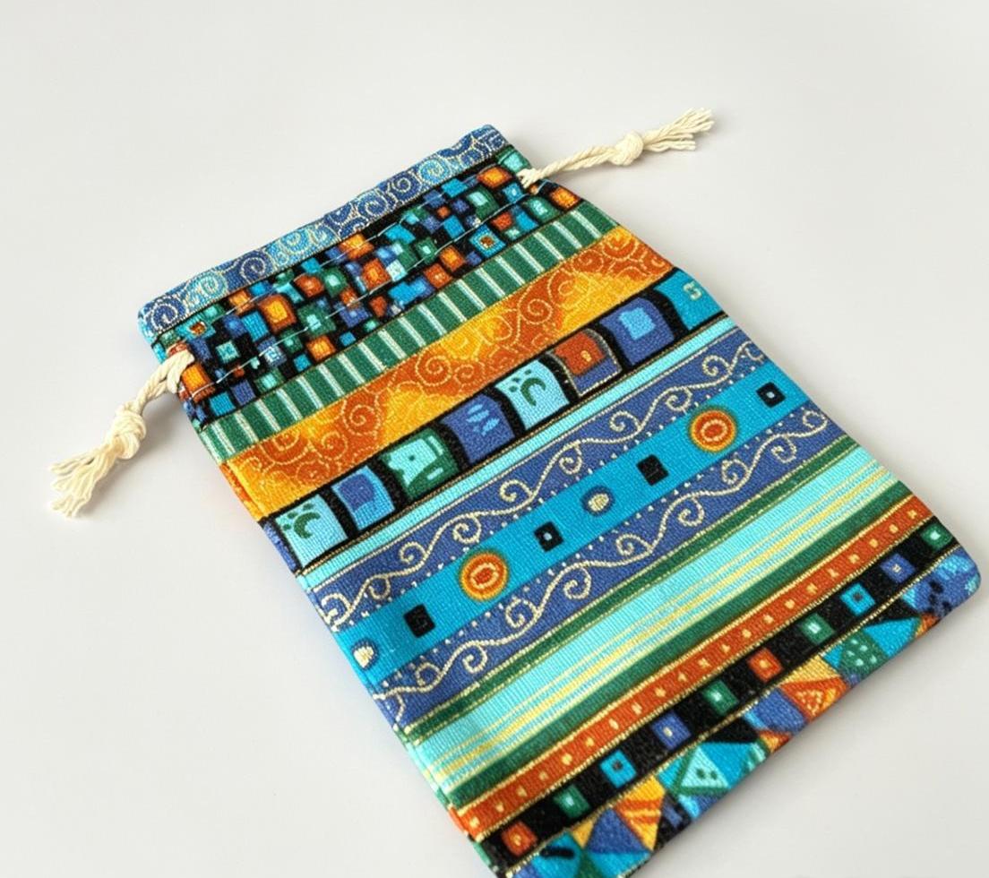<span style="font-family:'macondo swash caps';font-size: 48px;color: #ffffff">Egyptian/Ethnic style drawstring Jute Pouch (Red, Gold, Blue or Pink)</scan> - Image 3