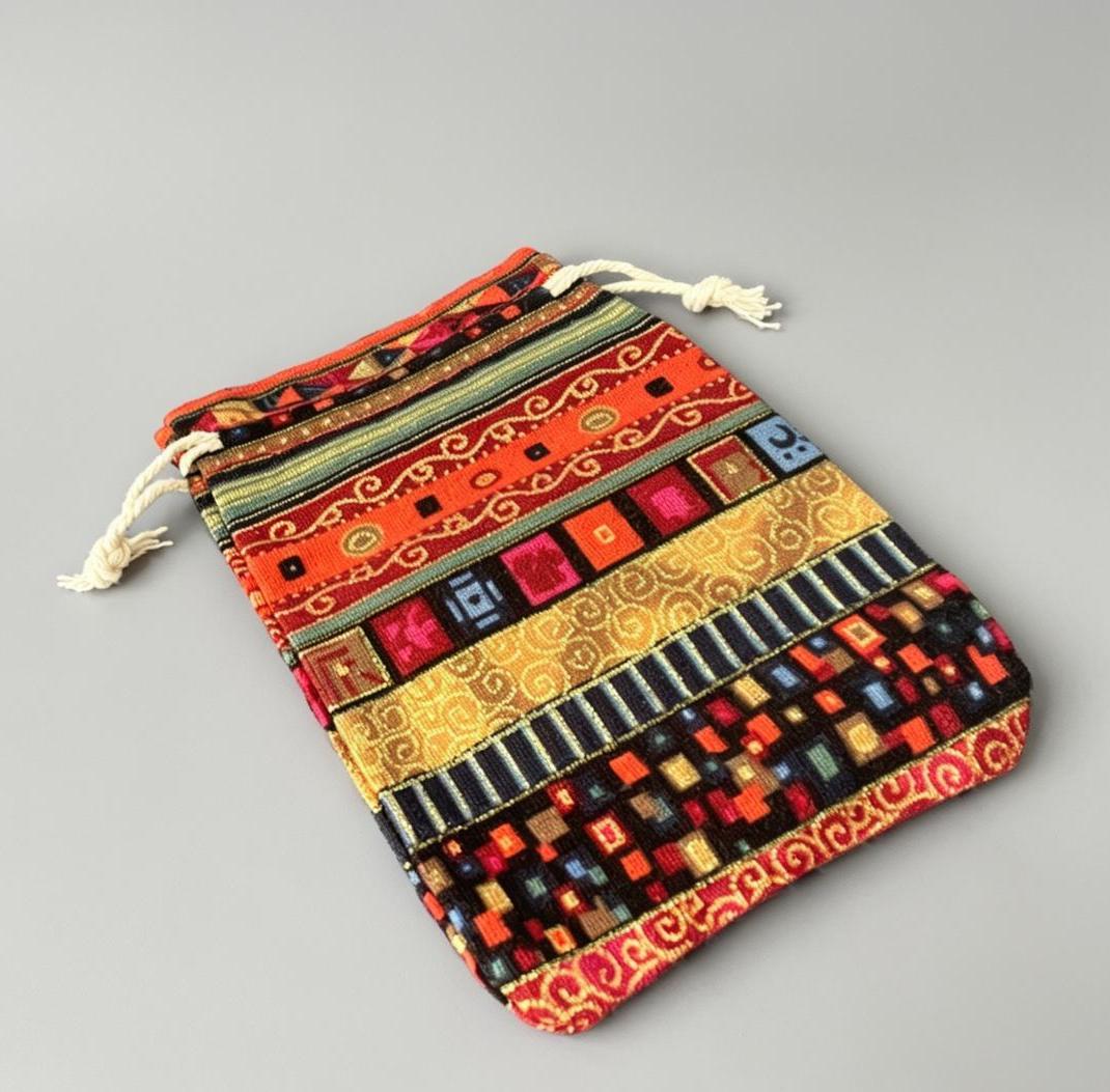 <span style="font-family:'macondo swash caps';font-size: 48px;color: #ffffff">Egyptian/Ethnic style drawstring Jute Pouch (Red, Gold, Blue or Pink)</scan> - Image 4